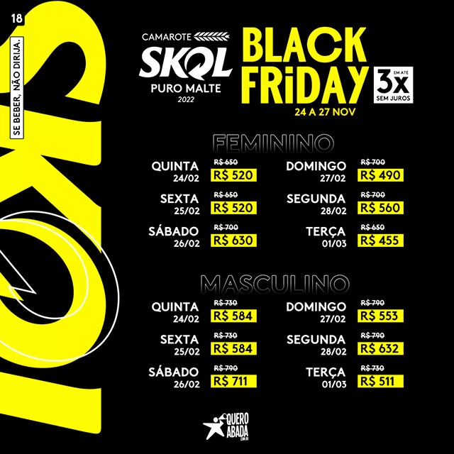 black friday camarote skol 2022 quero abadá