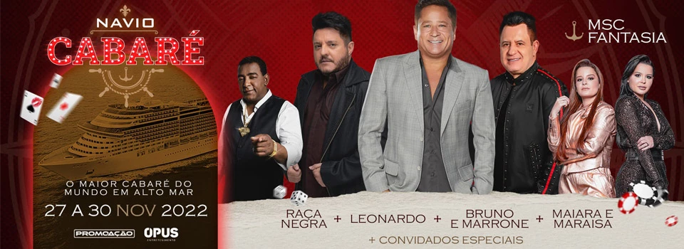 Reserve sua cabine navio cabaré Leonardo 2022