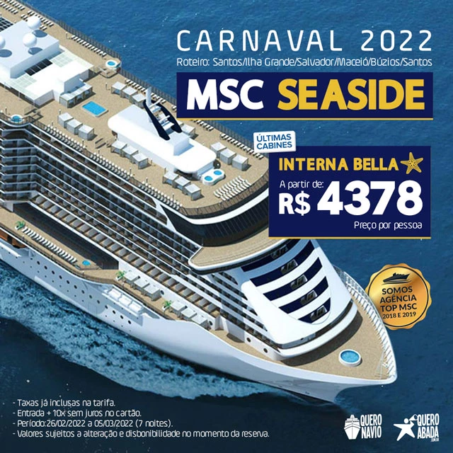 Reservar cabine msc seaside carnaval de salvador 2022