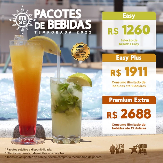 adicionar pacotes de bebidas cruzeiros msc - carnaval