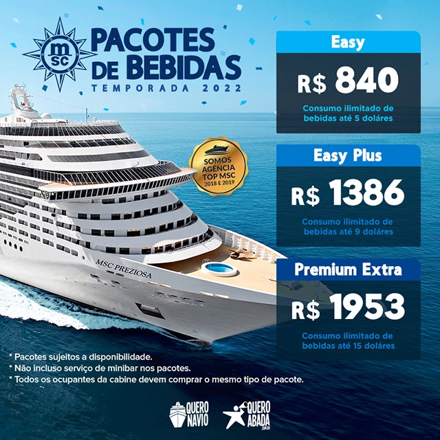 reserve seu pacotes de bebidas msc cruzeiros de carnaval