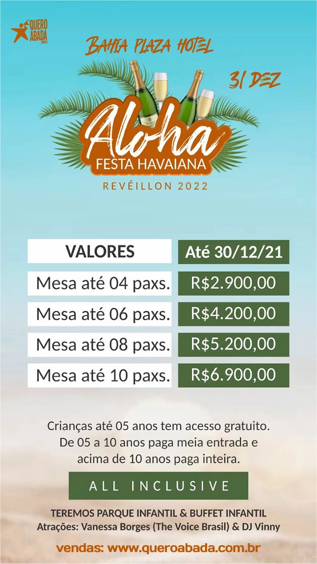 comprar ingersso réveillon aloha 2022 - bahia plaza hotel all inclusive